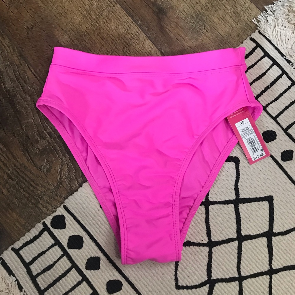 NWT high waist high leg neon pink bikini bottoms